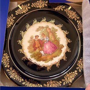Limoges Black and Gold Decorative Plate with Romantic Scene